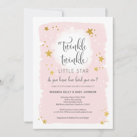Twinkle Twinkle Little Star Baby shower Invitation Kaart (Voorkant)