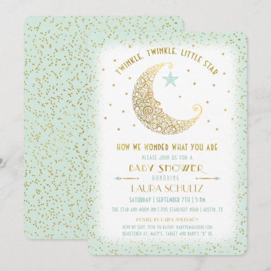 Twinkle Twinkle Little Star Baby shower Invitation Kaart (Voorkant / Achterkant)