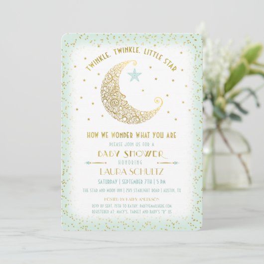 Twinkle Twinkle Little Star Baby shower Invitation Kaart (Staand voorkant)