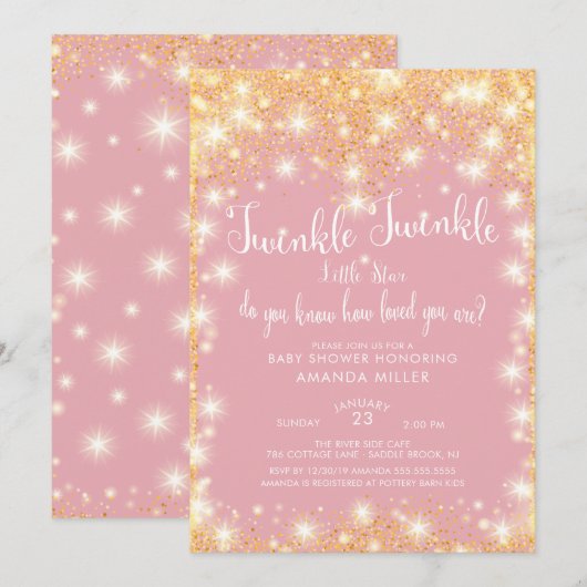 Twinkle Twinkle Little Star Baby shower Invitation Kaart (Voorkant / Achterkant)