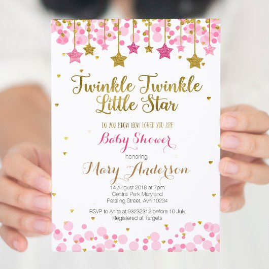 Twinkle Twinkle Little Star Baby shower Invite Gir Kaart