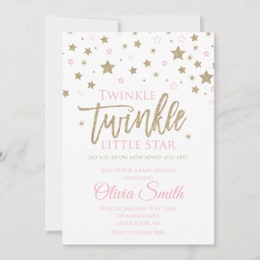 Twinkle Twinkle Little Star Baby shower Invite Kaart (Voorkant)