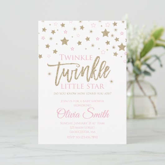 Twinkle Twinkle Little Star Baby shower Invite Kaart (Staand voorkant)