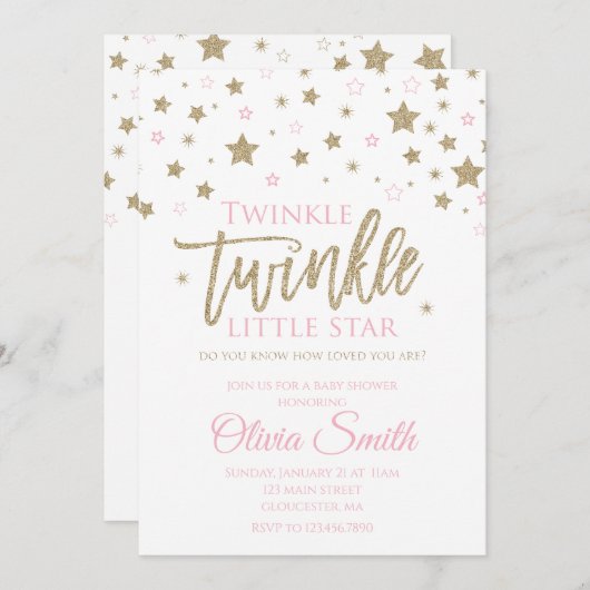 Twinkle Twinkle Little Star Baby shower Invite Kaart (Voorkant / Achterkant)