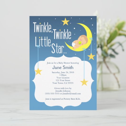 Twinkle Twinkle Little Star Baby shower Invite Kaart (Staand voorkant)