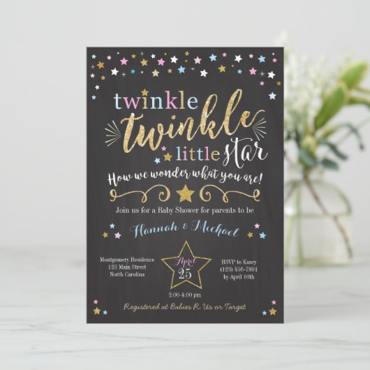 Twinkle Twinkle Little Star Baby shower Invite Kaart (Staand voorkant)