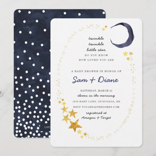 Twinkle Twinkle Little Star Baby shower Invite Kaart (Voorkant / Achterkant)