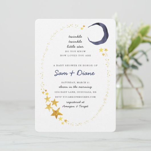 Twinkle Twinkle Little Star Baby shower Invite Kaart (Staand voorkant)