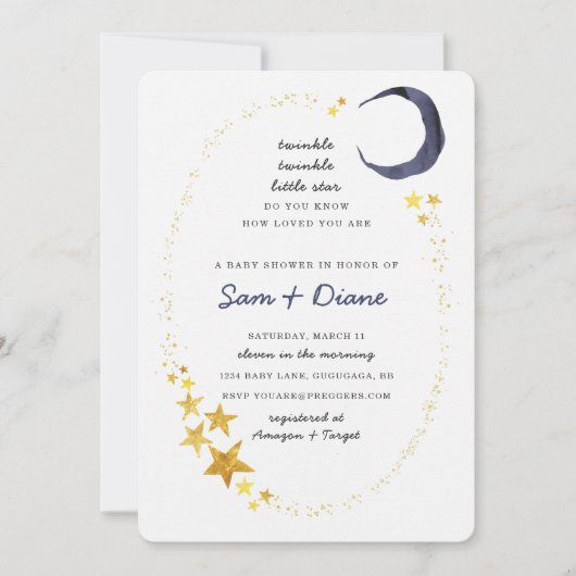 Twinkle Twinkle Little Star Baby shower Invite Kaart (Voorkant)