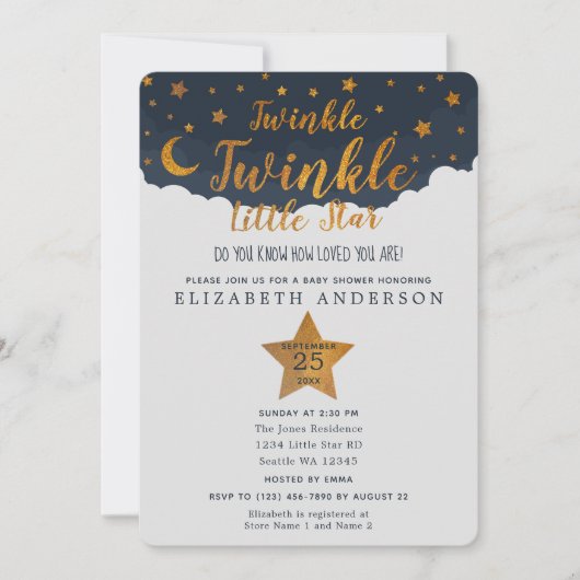 Twinkle Twinkle Little Star Baby shower Kaart (Voorkant)