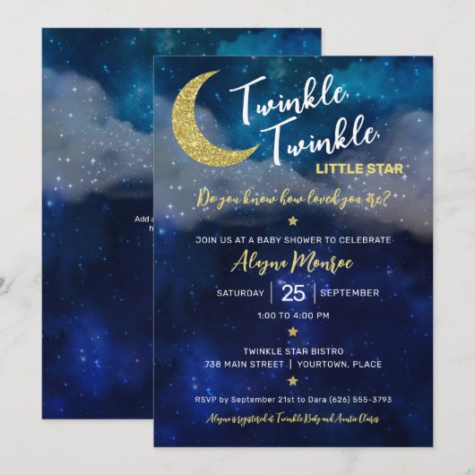 Twinkle Twinkle Little Star Baby shower Kaart (Voorkant / Achterkant)