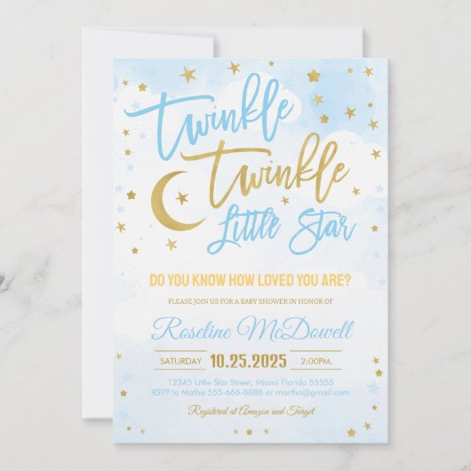 Twinkle Twinkle Little Star Baby shower Kaart (Voorkant)
