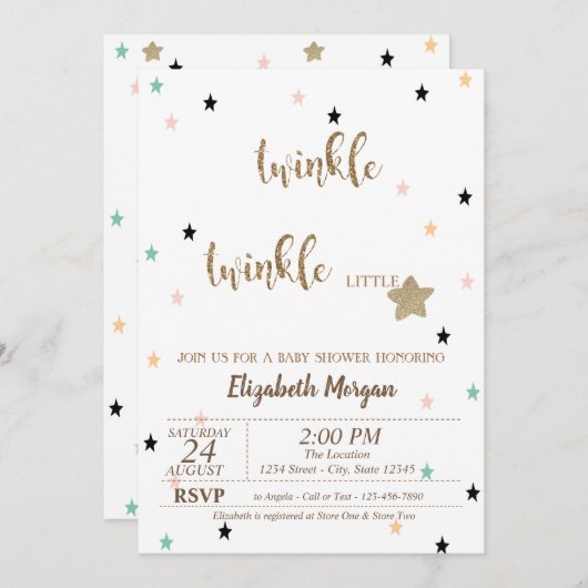 Twinkle Twinkle Little Star Baby shower Kaart (Voorkant / Achterkant)