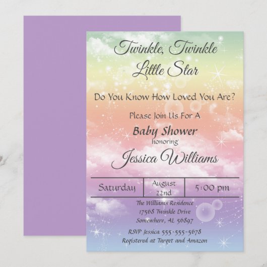 Twinkle Twinkle Little Star Baby shower Kaart (Voorkant / Achterkant)