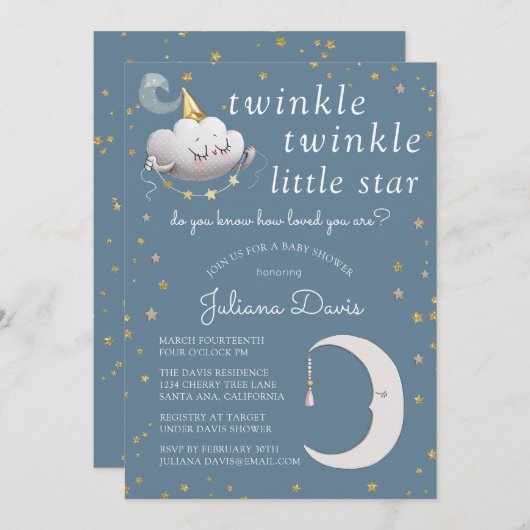 Twinkle Twinkle Little Star Baby shower Kaart (Voorkant / Achterkant)