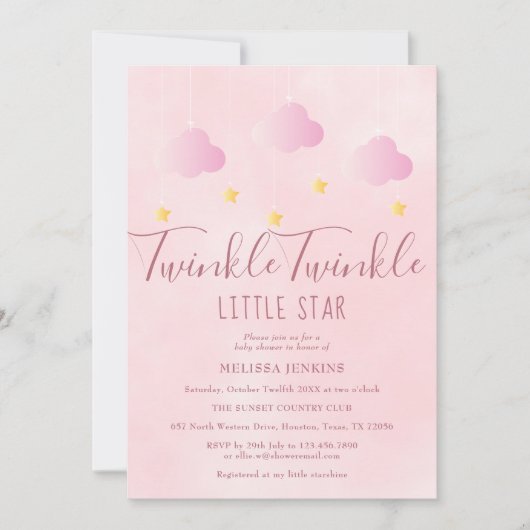 Twinkle Twinkle Little Star Baby shower Meisje Roz Kaart (Voorkant)