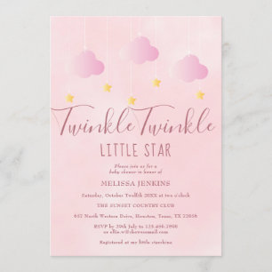 Twinkle Twinkle Little Star Baby shower Meisje Roz Kaart