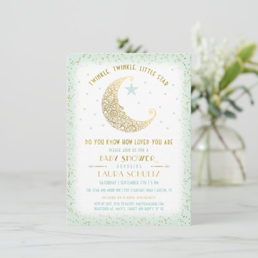 Twinkle Twinkle Little Star Baby shower Mint Gold Kaart (Staand voorkant)