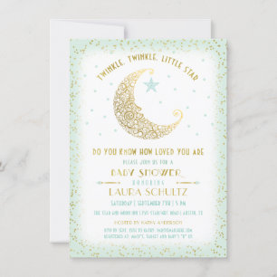 Twinkle Twinkle Little Star Baby shower Mint Gold Kaart