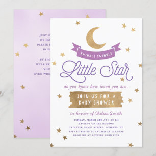 Twinkle Twinkle Little Star   Baby shower   Paars Kaart
