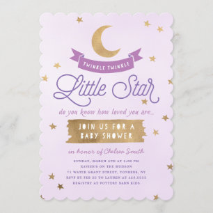 Twinkle Twinkle Little Star Baby shower Paars Kaart