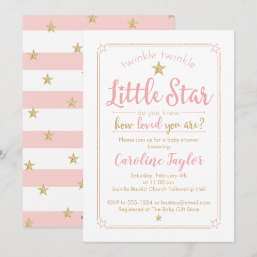 Twinkle Twinkle Little Star Baby shower Pink Gold Kaart (Voorkant / Achterkant)