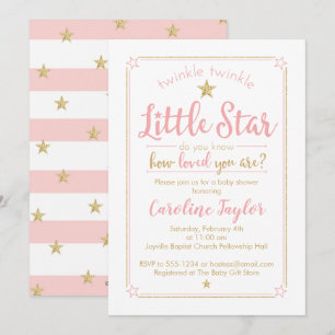 Twinkle Twinkle Little Star Baby shower Pink Gold Kaart