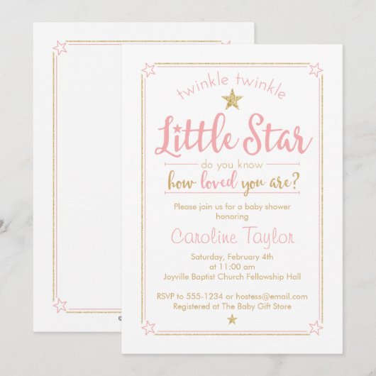 Twinkle Twinkle Little Star Baby shower Pink Gold Kaart (Voorkant / Achterkant)