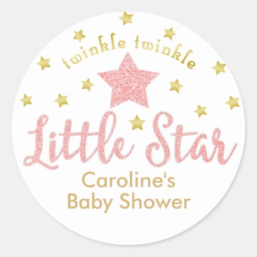 Twinkle Twinkle Little Star Baby shower Pink Gold Ronde Sticker (Voorkant)