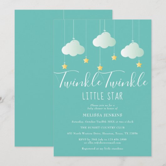 Twinkle Twinkle Little Star Baby shower / Sprinkle Kaart (Voorkant / Achterkant)