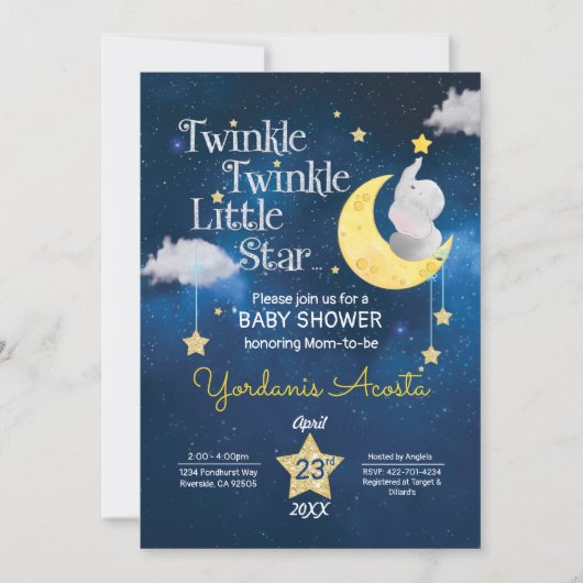 Twinkle Twinkle Little star baby shower-uitnodigin Kaart (Voorkant)
