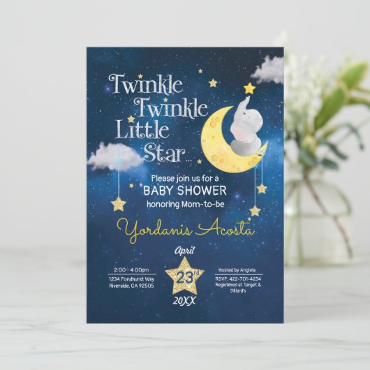 Twinkle Twinkle Little star baby shower-uitnodigin Kaart (Staand voorkant)