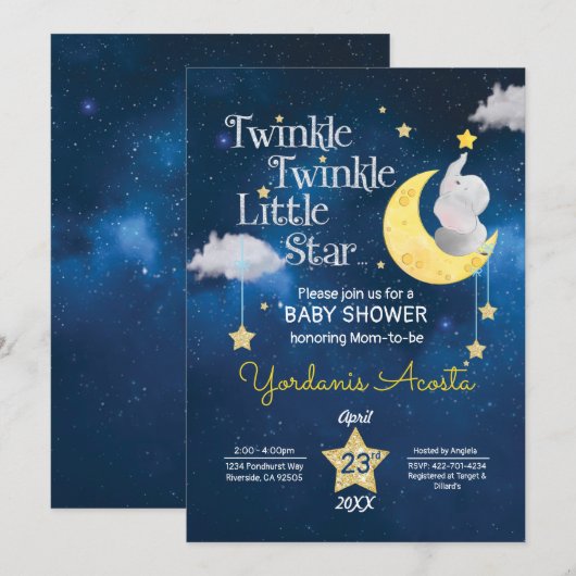 Twinkle Twinkle Little star baby shower-uitnodigin Kaart (Voorkant / Achterkant)