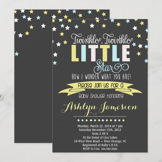 Twinkle Twinkle Little Star Baby Shower Uitnodigin Kaart (Voorkant / Achterkant)