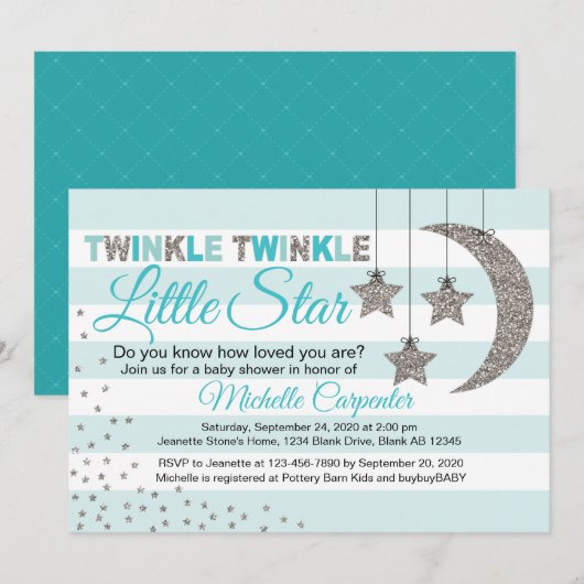 twinkle twinkle little star baby shower uitnodigin kaart (Voorkant / Achterkant)