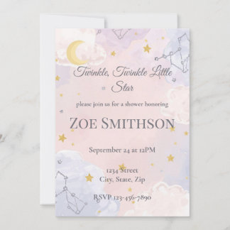 Twinkle Twinkle Little Star Baby Shower Uitnodigin Kaart