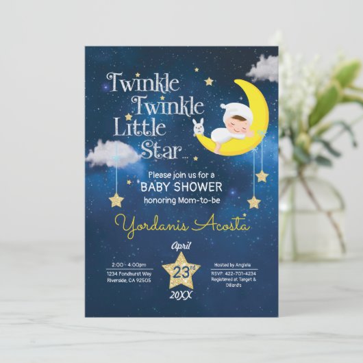 Twinkle Twinkle Little star baby shower-uitnodigin Kaart (Staand voorkant)