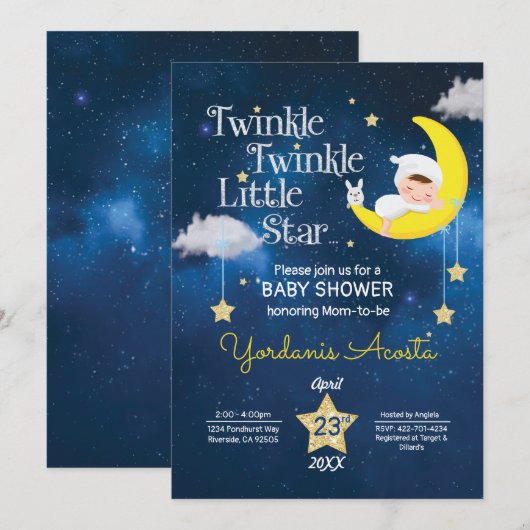 Twinkle Twinkle Little star baby shower-uitnodigin Kaart (Voorkant / Achterkant)
