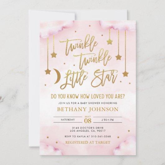 Twinkle Twinkle Little Star Baby Shower Uitnodigin Kaart (Voorkant)