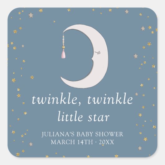 Twinkle Twinkle Little Star Baby shower Vierkante Sticker (Voorkant)