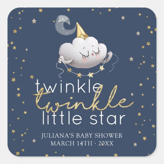 Twinkle Twinkle Little Star Baby shower Vierkante Sticker (Voorkant)