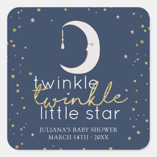 Twinkle Twinkle Little Star Baby shower Vierkante Sticker (Voorkant)