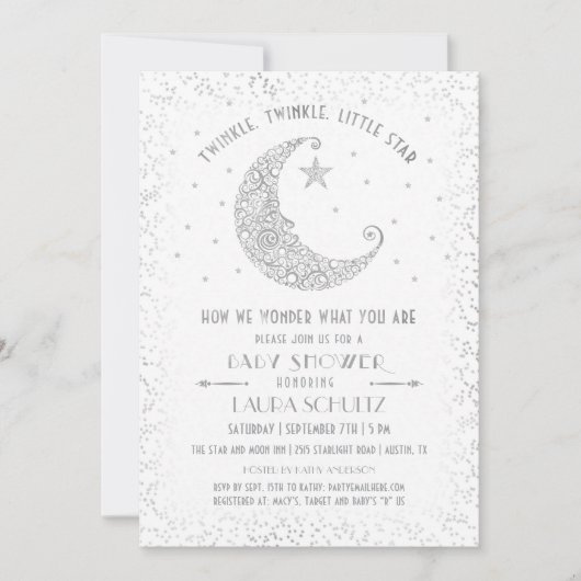 Twinkle Twinkle Little Star Baby Shower Zilver Kaart (Voorkant)