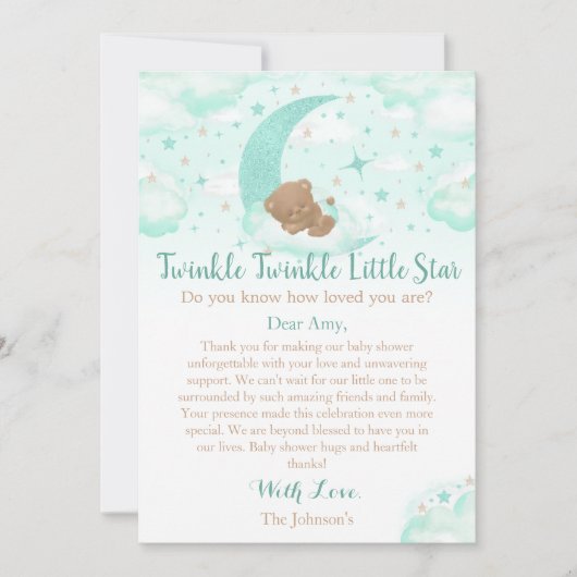 Twinkle Twinkle Little Star Beer Baby shower Bedankkaart (Voorkant)