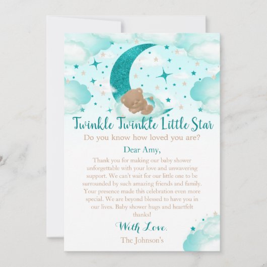 Twinkle Twinkle Little Star Beer Baby shower Bedankkaart (Voorkant)