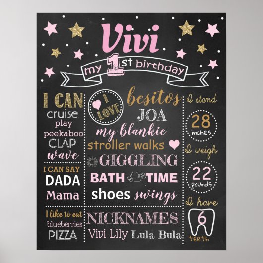 Twinkle Twinkle Little Star Birthday-alkboard Poster (Voorkant)