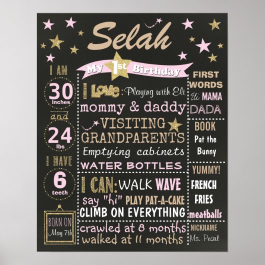Twinkle Twinkle Little star Birthday chalkboard Poster (Voorkant)