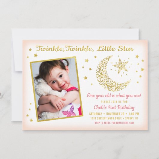 Twinkle, Twinkle, Little Star Birthday Girl Foto Kaart (Voorkant)