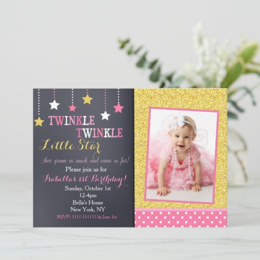 Twinkle Twinkle Little Star Birthday Invitation Kaart (Staand voorkant)