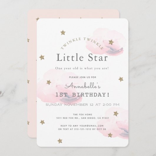 Twinkle Twinkle Little Star Birthday Invitation Kaart (Voorkant / Achterkant)